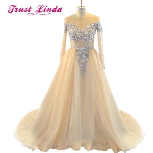 Sparkly Crystal Beaded Saudi Arabia A-Line O-Neck Party Gowns Mother of the Bride Dresses Plus Size