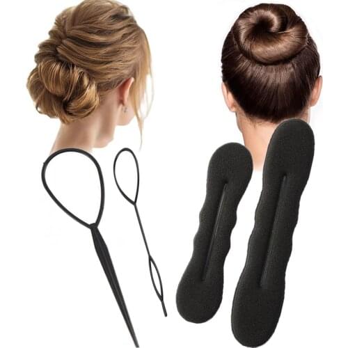 Black Hair Styling Tool Scrunchie invisible Donut Bun Curler Maker Curly Hair Maker Hair Bun Twist Hair Band Clip Loop Headbands