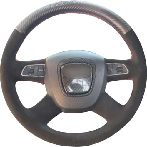Carbon Fiber Leather Black Suede Car Steering Wheel Cover for Audi Old A4 B7 B8 A6 C6 2004-2011 Q5 2008-2012 Q7 2005-2011