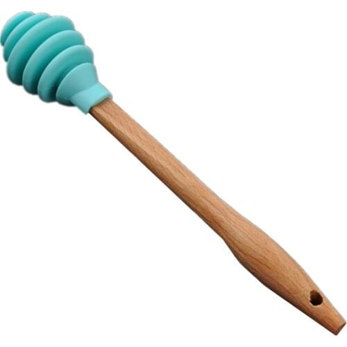 Wooden Handle Silicone Honey Dipper Stick Honey Spoon Mixing Stick for Honey Jar Coffee Milk Tea Safe Stir Bar Kitchen Tools