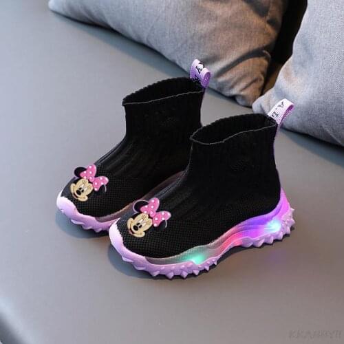 Disney childrens cartoon Mickey Mouse Shoes boys girls non-slip soft-soled short boots casual shoes sports light shoes LED