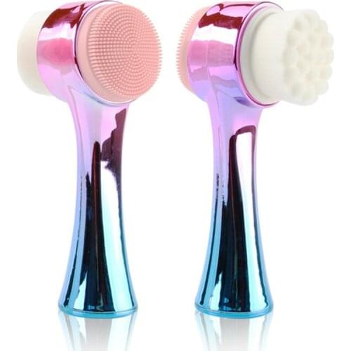 2 in 1 Double-sided Silicone Skin Care Tool Facial Cleanser Brush Face Cleaning Vibration Facial Massage Spin Facial Brush