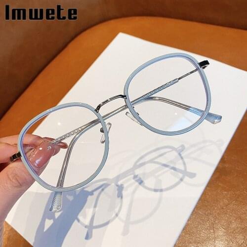 Imwete Fashion Anti Blue Light Glasses Frame Men Women Metal Glasses Frames Vintage Optical Eyeglasses Black Spectacles Big