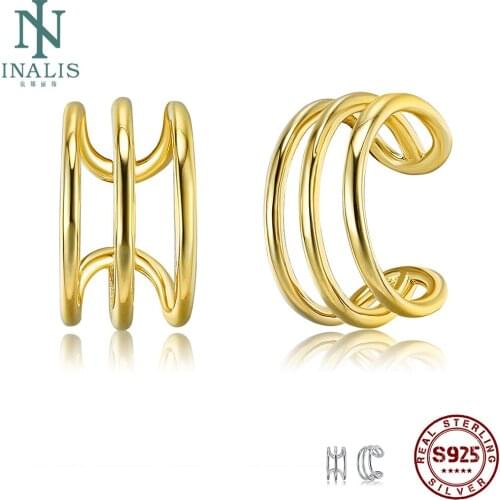 INALIS S925 Sterling Silver Ear Clip Golden Color Spiral Shape Earrings For Women Birthday Fashion Jewelry Gift Best Selling