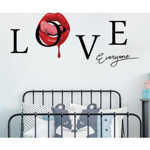 Iove red lips English wall stickers Personality living room bedroom TV background wall decoration sticker wallpaper sticker
