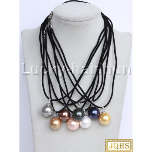 JQHS 17"-18"" 18mm round white pink black gray coffee navy blue south sea shell pearls pendant necklace j13094