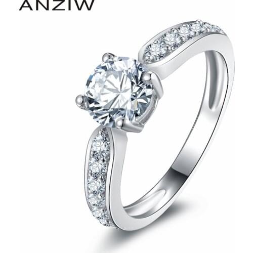 ANZIW Fashion 1 Carat Round Cut Promise Ring 925 Sterling Silver Jewelry Rings for Women Eternity Rings кольца для женщин