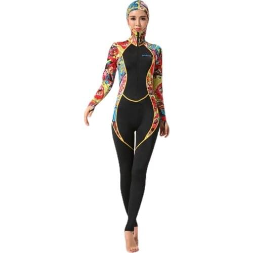 Hisea seac women Lycra wetsuit fullbody Jumpsuit Hooded Dive Skins Full Body Rash Guards Fabric Surfing Suit one piece swimwear