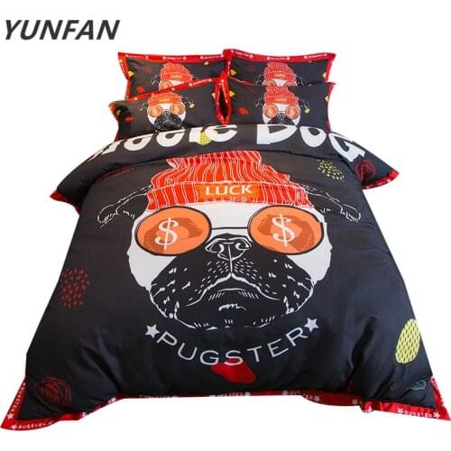 3D Bedclothes Dog 3pcs Bedding Sets King Winter Fashion black red cartoon quilt cover sets double single queen duvet cover sets
