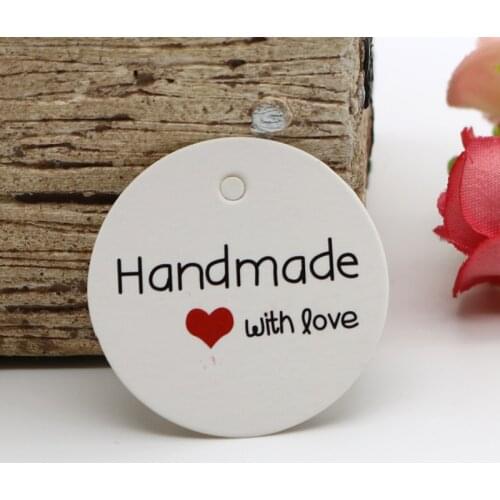 Kraft/White Paper Tags Printed Handmade Round Shape Hang Labels 100pcs/lot 3.5cm for Gifts Cakes Packaging Thanksgiving Cards