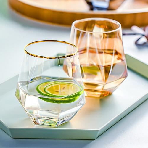 Creative European-style Lead-free Crystal Cup Glass Six-sided Gold Rim Water Cup