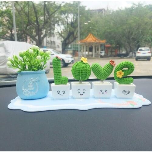 1 Set Creative Cactus Plant Potted Decorations In the car LOVE Car Styling Romantic Car Interior Accessories for Woman or Girl