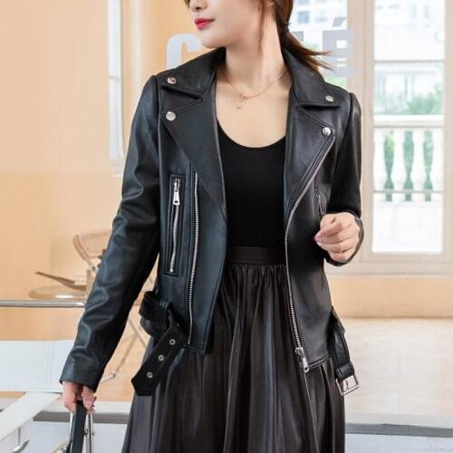 Genuine Sheepskin Leather Jackets Women Spring Autumn 2021 Motorcycle Coat Female Short Simple Woman Jacket Abrigo Mujer Zjt1986