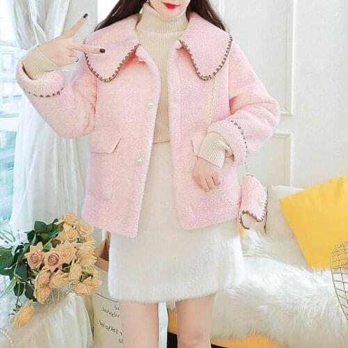 SWEETXUE Female 2020 Autumn Winter Fashion Chic Woolen Coat Cute Single Breasted Pocket Kawaii Lapel Short Jacket Women