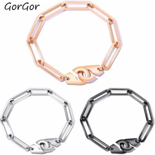 GorGor Hot-sell Fashion Simple Lover Personality Stainless Steel Couple Handcuff Exquisite Elegant Man Woman Bracelet TS931