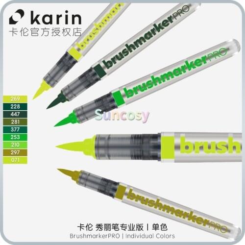 Original Poland KARIN Brushmarker PRO Green Colors , 9 Individual Colors Markers,Non-toxic Paints, Intense Colour