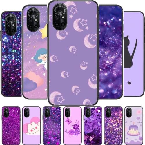 Fashion Purple stars Shiny Clear Phone Case For Huawei Honor 20 10 9 8A 7 5T X Pro Lite 5G Black Etui Coque Hoesjes Comic Fash