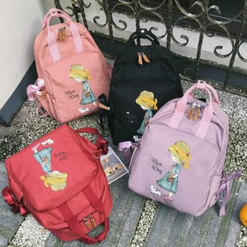 Fashion Women Nylon Backpack Cartoon Printed Girl Large Capacity School Bag Harajuku Cute Casual Travel Shoulder Bag Satchel New