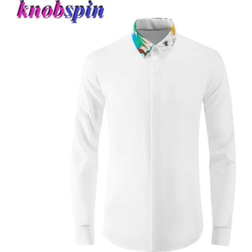 Brand 2021 Printed Collar Male Shirts Luxury Long Sleeve Party Mens Dress Shirts Slim Fit Streetwear Man Shirts Plus Size M- 4XL