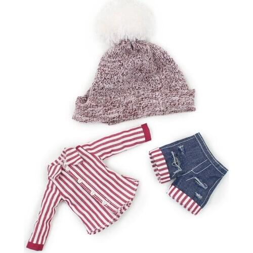 Outfits for Blyth doll Wine red Stripe shirt and pants with hat naughty and cute suit for 1/6 BJD azone ICY DBS