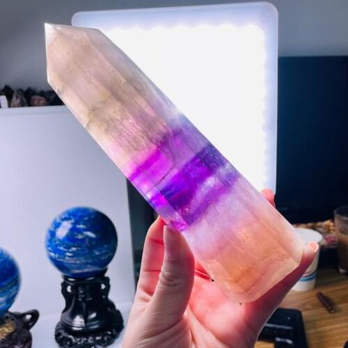 New!! Natural Beautiful Fluorite Quartz Crystal Obelisk Healing Decoration