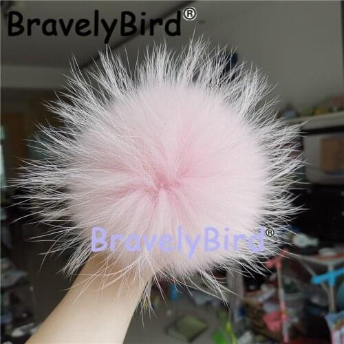 Wholesale Natural Pink Raccoon Fur pompoms 15cm Fluffy Fur Pom Pom DIY Hat Beanies Skullies Scarf Key Chain Real Fur Balls
