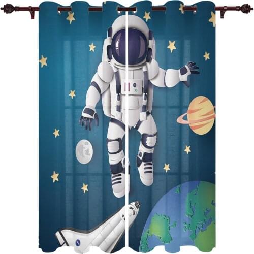 Luxury Modern Window Curtains Space Astronaut Cartoon Bedroom Living Room Dining Room Decoration Translucent Beautiful Curtains