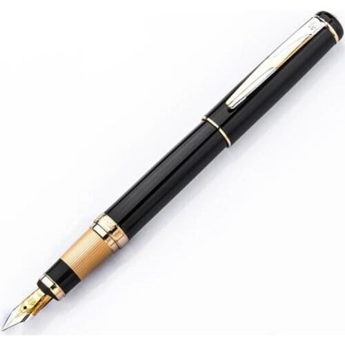 Hero 300 12K Gold Creative Metal Black Fountain Pen Golden & Silver Trim Authentic High Quality Ink Pen Gift Box Writing Office