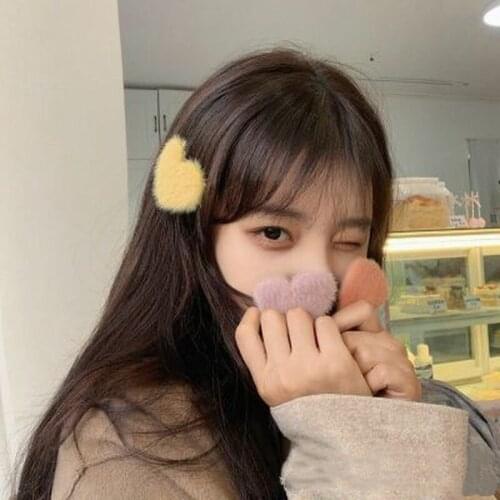 Girl Cute Candy Color Love Hairpin Plush Bangs BB Clip Autumn Winter Female Hairpin Korean Net Red Clip Headdress