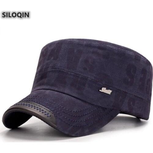 SILOQIN Trend Spring Autumn Mens Flat Cap Fashion Cotton Military Hats Vintage Leisure Adjustable Size Sports Snapback Caps NEW