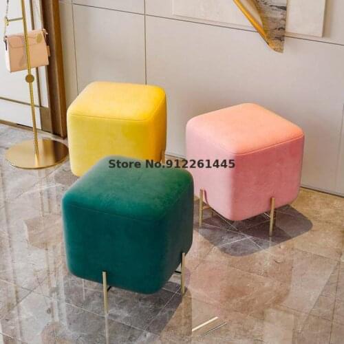 Nordic Living Room Light Luxury Low Stool Sofa Stool Fabric Net Red Small Square Stool Shoe Replacement Stool Modern Minimalist