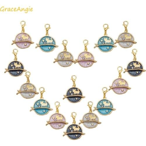 Mix 4pcs Dangle Charms Errings Pendant with Lobster Clasp Cute Cat Enamel Branches PendantFor DIY Jewelry Making Accessories