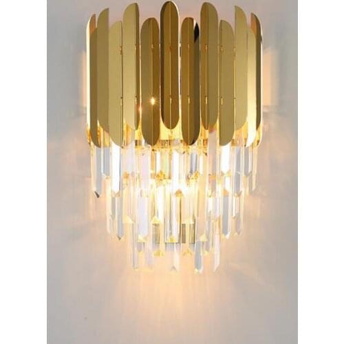 Modern crystal Wall Lamp Luxury Golden Stainless steel Wall Lighting Fixtures Bed Living Room Wall Lamps