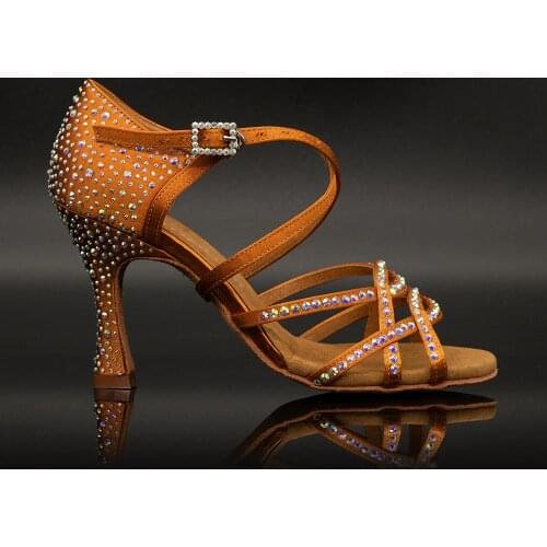 Suphini【Lexie】Crystal Cross Strap 8.5cm Flare Heel Dance Sandals