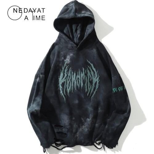 Fashion Harajuku Streetwear Hoodies Punk Graphic Tie Dye Print Hooded Sweatshirts Pullover Fashion Loose Casual Men Hip Hop Tops