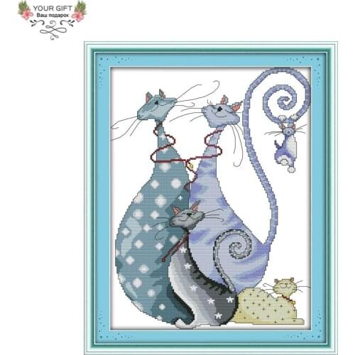 Joy Sunday 14CT 11CT Stamped and Counted Lovely Cats Cross Stitch For Home Decoration K437