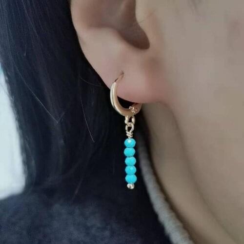 Turquoise Bar Earrings Dainty 14K Gold Filled Delicate Faceted Natural Gemstones Dangle Classic Women Elegant Hoops Earrings