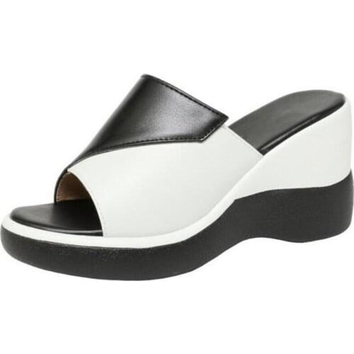 2021 New Spell Colors Cowhide Summer Women Sandals Light Comfortable Slippers Wedges Sandals Fashion Casual Shoes Size 33-43