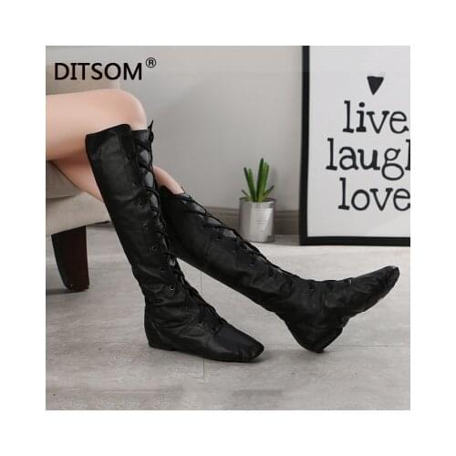 40cm High Dance Boots For Women PU Leather Lace Up Split Soles Jazz Dancing Shoes Street Dance Girls Stage Hip hop Shoes