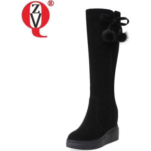 ZVQ Winter New Fashion Warm Knee High Boots Outside Super High Heels Platform Round Toe Zip Women Shoes Drop Shipping Size 32-40