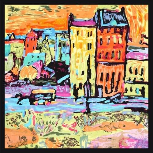 POBING Silk Scarf Women Oil Painting Square Scarves Wraps Small Bandana Office Lady Silk Foulards Head Neckchief Hijabs 60CM