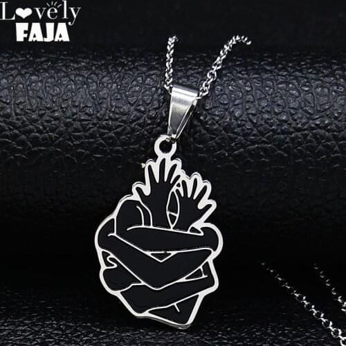 Fashion Organ Heart Black Enamel Stainless Steel Heart Necklace for Women or Men Jewelry Gift Doctor colgante mujer N19901S03
