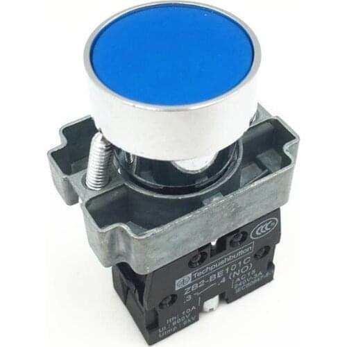 10pcs XB2 BA61 Blue Sign Flat Self-Reset Momentary Flush Pushbutton Push Button Switch 1 NO 22mm Mounting Hole