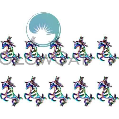 10x C178 Rainbow Colors Capricorn Constellation Beads Cage Jewelry Making Essential Oil Diffuser Pearl Cage Locket Pendant
