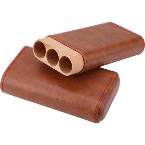 20Pcs 3 Tube Mini Portable Wooden Cigar Box Leather Cigarette Container Storage Case Cigar Travel Humidor Box Drop Shipping