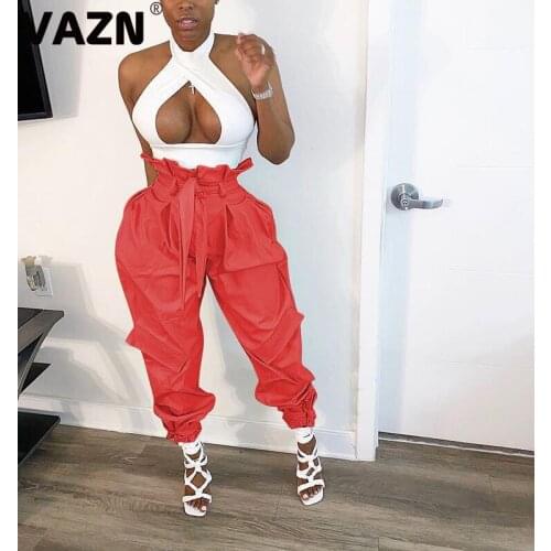 VAZN 2020 Hot Popular Casual Young Nature Daily Regular Solid High Waist Women Tracksuits Joker Waist Braid Long Pencil Pants