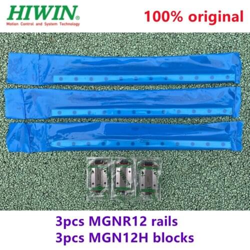 3pcs 100% Original Hiwin rail MGNR12 -L 100mm/200mm/300mm/400mm/500mm/600mm + 3pcs MGN12H blocks for CNC