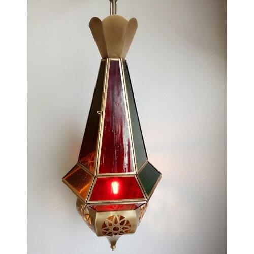 Arabian Mediterranean Style Copper Stained Glass Light Cafe Aisle Exotic Style Restaurant Chandelier Lamps