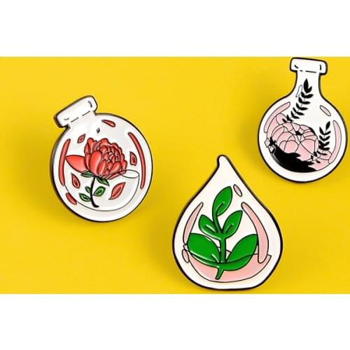 Flower pins Pink Red plant badges brooches Beautiful water drop flower Lapel pin Shirt Backpack Bags Sweet fashion jewelry gifts