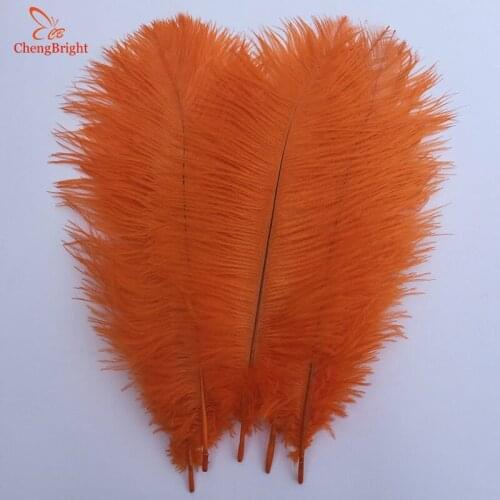 CHENGBRIGHT Hard Rod 10 Pcs Natural Orange Ostrich Feathers For Crafts 15-70CM Carnival Party Wedding Decorations Jewelry Plumes